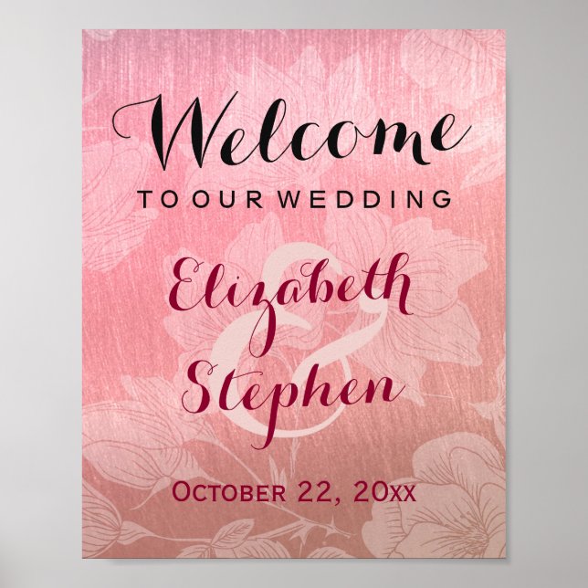 Affiche de mariage floral or rose chic moderne (Devant)
