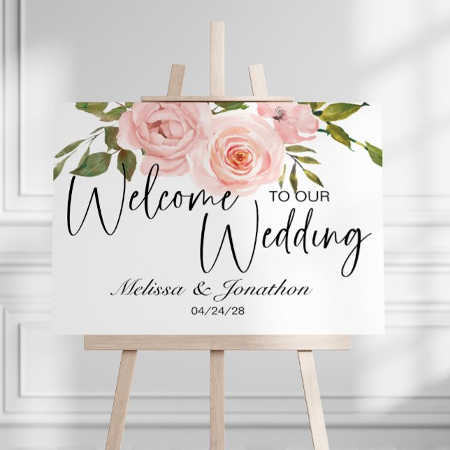 Affiche de mariage floral Roses Rose Blush (Créateur téléchargé)