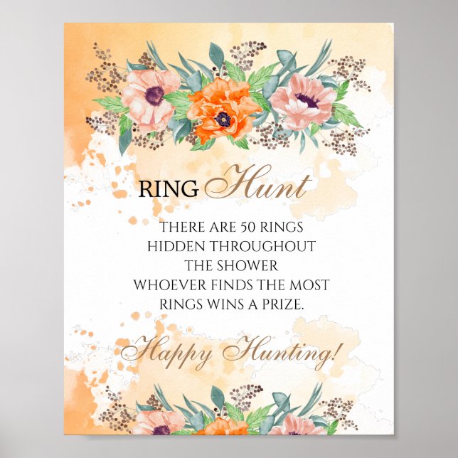 Affiche de mariage florale chasse à l'anneau jeu e (Devant)
