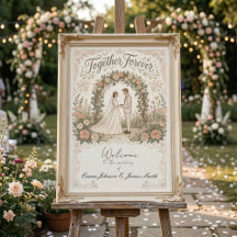 Affiche de mariage florale crème