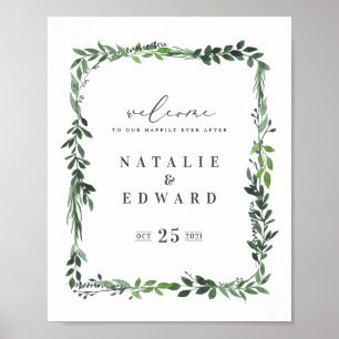 affiche de mariage géométrique à aquarelle feuillu