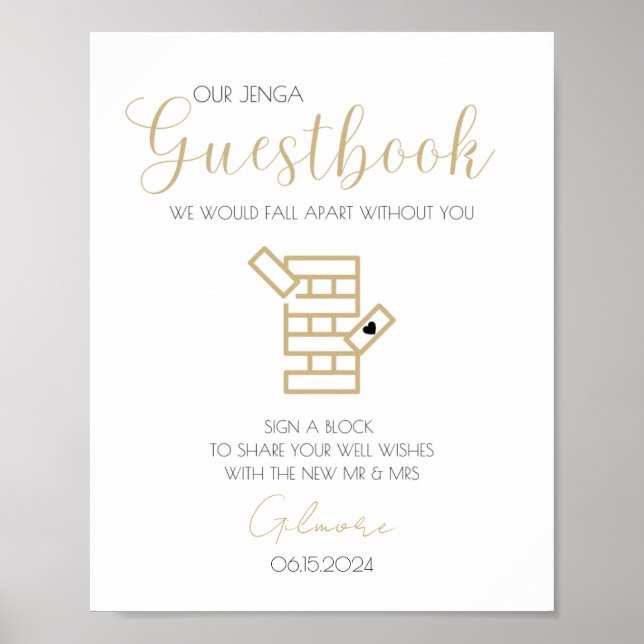 Affiche de mariage livre d'or Jenga calligraphie d (Devant)