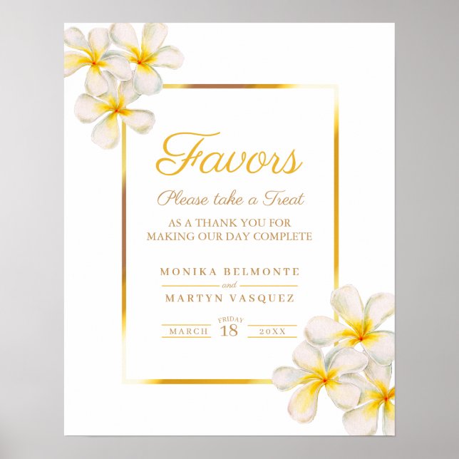 Affiche de mariage tropical frangipani blanc en fa (Devant)