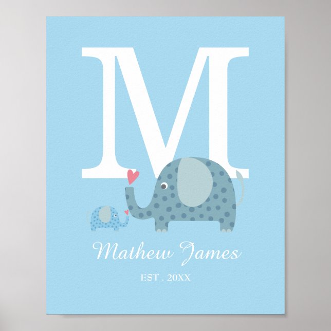 Affiche de maternité à monogramme initial éléphant (Devant)