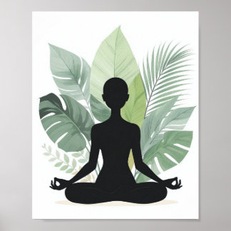 Affiche de méditation botanique boho silhouette