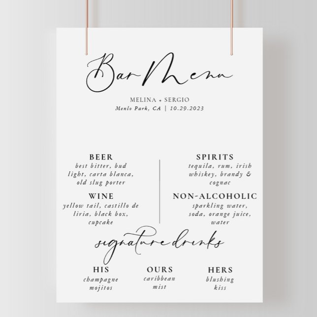 Affiche de menu de bar de mariage gris noir callig (Créateur téléchargé)