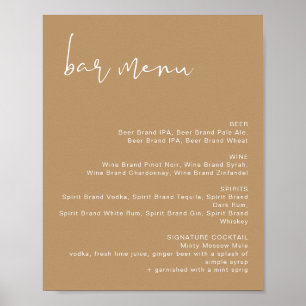 Affiche de menu de bar de mariage ton terreux Boho