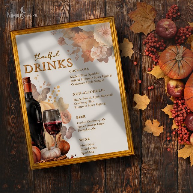 Affiche de menu de bar de Thanksgiving à fleurs di (Créateur téléchargé)