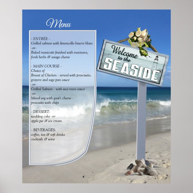 Affiche de menu de mariage à la plage (Devant)