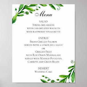 Affiche de menu de mariage vert. Menu de dîner d'é