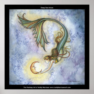 Affiche de mermaid de lune en mer profonde