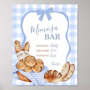 Affiche de mimosa au four à carreaux Gingham bleu