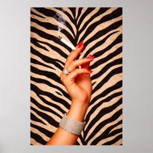 Affiche de mode Zebra Glam, main de cigarette de l