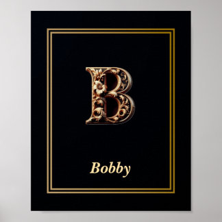 Affiche de monogramme de lettre B baroque de luxe