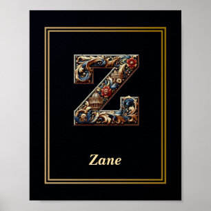 Affiche de monogramme de lettre Z baroque de luxe 