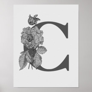 Affiche de monogramme élégant initiale C Pivoine a