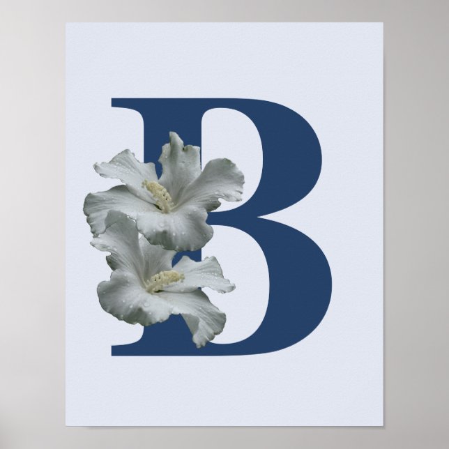 Affiche de monogramme initiale B de fleur d'Hibisc (Devant)
