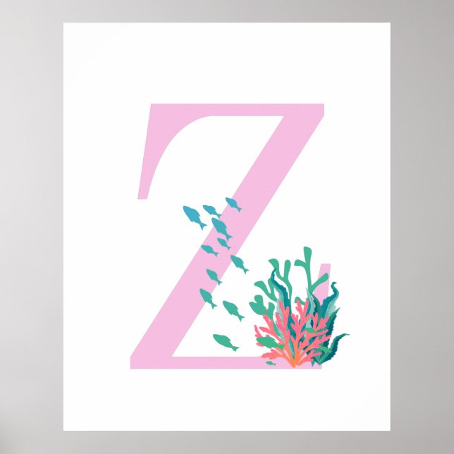 Affiche de monogramme Z initial Monogramme Rose Oc (Devant)