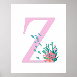 Affiche de monogramme Z initiale rose sarcelle océ
