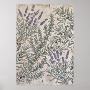 Affiche de motif botanique à l'olive lavande