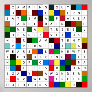 Affiche de mots croisé de camping