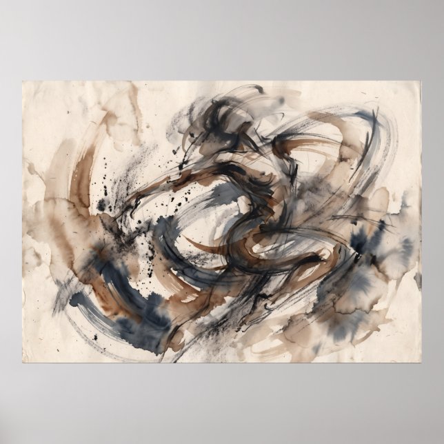 Affiche de mouvement de cheval abstrait sépia (Devant)