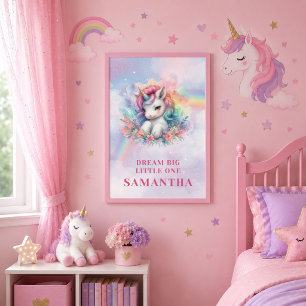 Affiche de mur d'anniversaire de licorne arc-en-ci