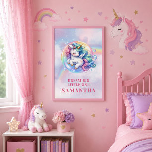 Affiche de mur d'anniversaire de licorne rose viol
