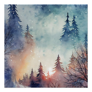 Affiche de mur d'art d'hiver à l'aquarelle