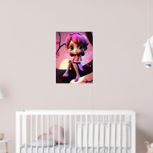 Affiche de mur d'enfant de fée de pixie rose color