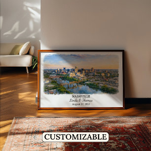 Affiche de Nashville Tennessee, Aquarelle, Sur mes