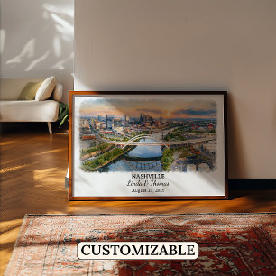 Affiche de Nashville Tennessee, Aquarelle, Sur mes