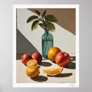 Affiche de nature morte de citrons avec bouteille 