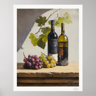 Affiche de nature morte de vin et de raisins