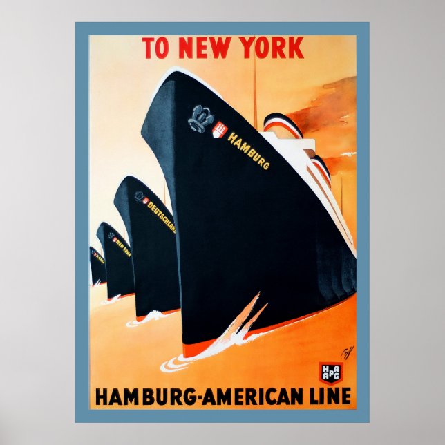 Affiche de navire de Hambourg à New York 1927 (Devant)