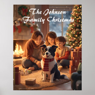 Affiche de Noël de famille magique avec colley de 