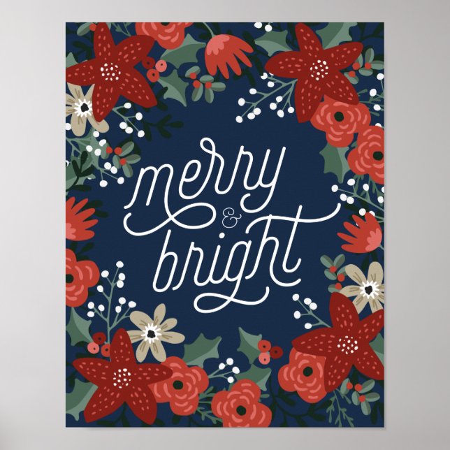 Affiche de Noël Poinsettia sur le feuillage (Devant)