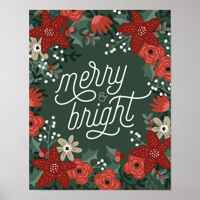Affiche de Noël Poinsettia sur le feuillage (Devant)