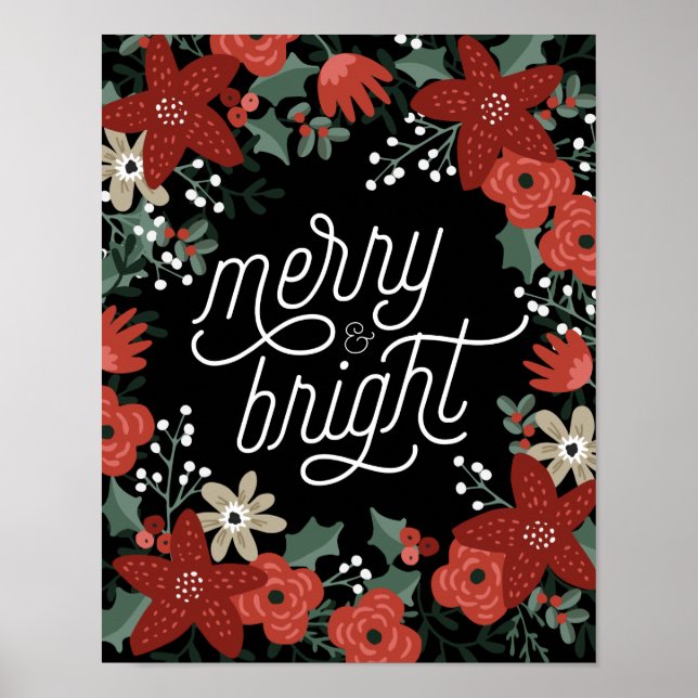 Affiche de Noël Poinsettia sur le feuillage (Devant)