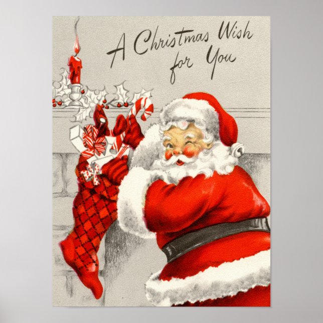 Affiche de Noël rétro Père Noël (Devant)