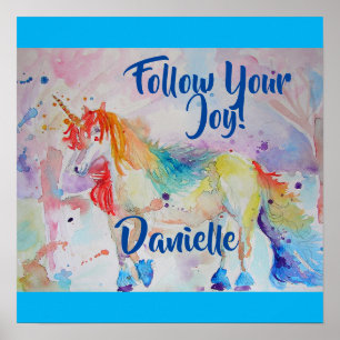 Affiche de nom d'enfant à l'aquarelle Licorne Arc-