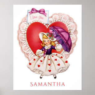 affiche de nom personnalisé vintage Valentine