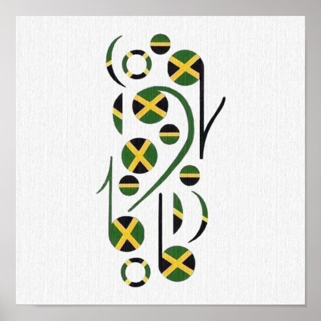 Affiche de notes musicales du drapeau jamaïcain (Devant)