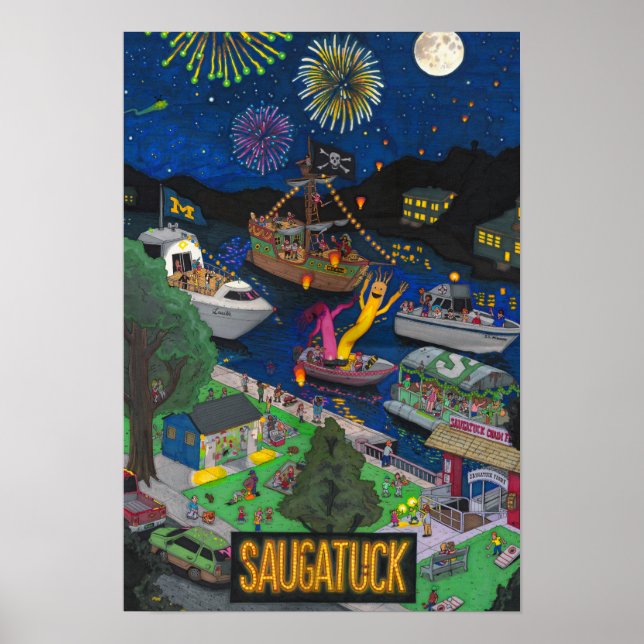 Affiche de nuit de Saugatuck (Petite 13" x 19") (Devant)
