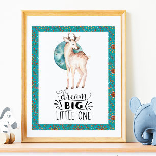 Affiche de nurserie à bordure bleue boho de cerf R