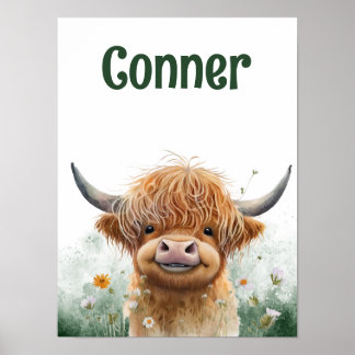 Affiche de nurserie aquarelle Highland Cow