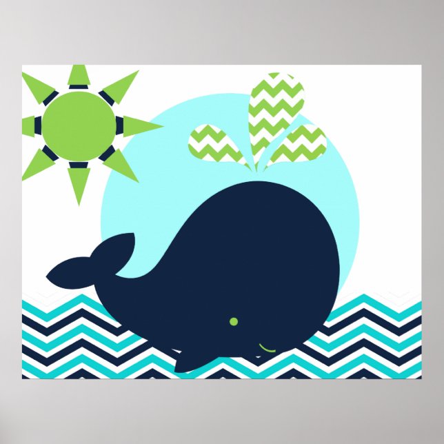 Affiche de nurserie Baleine Bleu et Vert Citron (Devant)