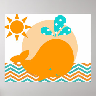 Affiche de nurserie baleine orange et bleue