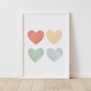 Affiche de nurserie coeurs aquarelle arc-en-ciel