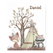 Affiche de nurserie d'animaux de la forêt boho